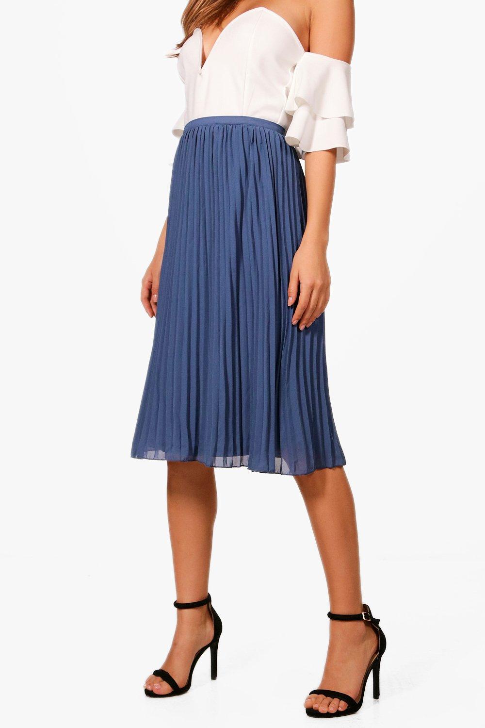 Blue chiffon shop pleated skirt